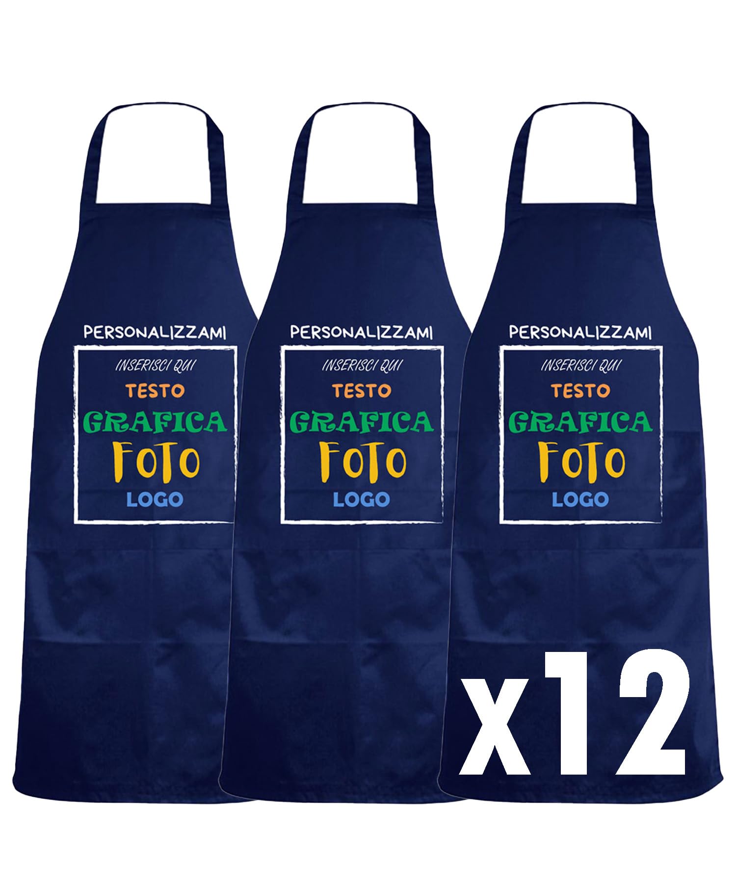 fratelliditalia.org Kit de 12 tabliers avant personnalisation inclus Blanc - Noir - Rouge - Vert - Jaune Taille 82 X 60