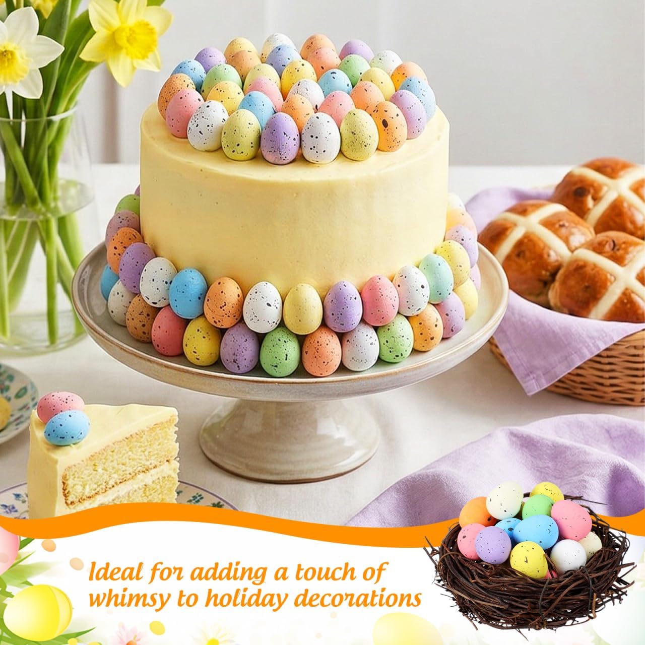 100 Piece Speckled Foam Easter Eggs, Mini Artificial Bird Eggs for DIY Crafts, Party Decor, Wedding Decorations, Photography Props, Pastel Colors