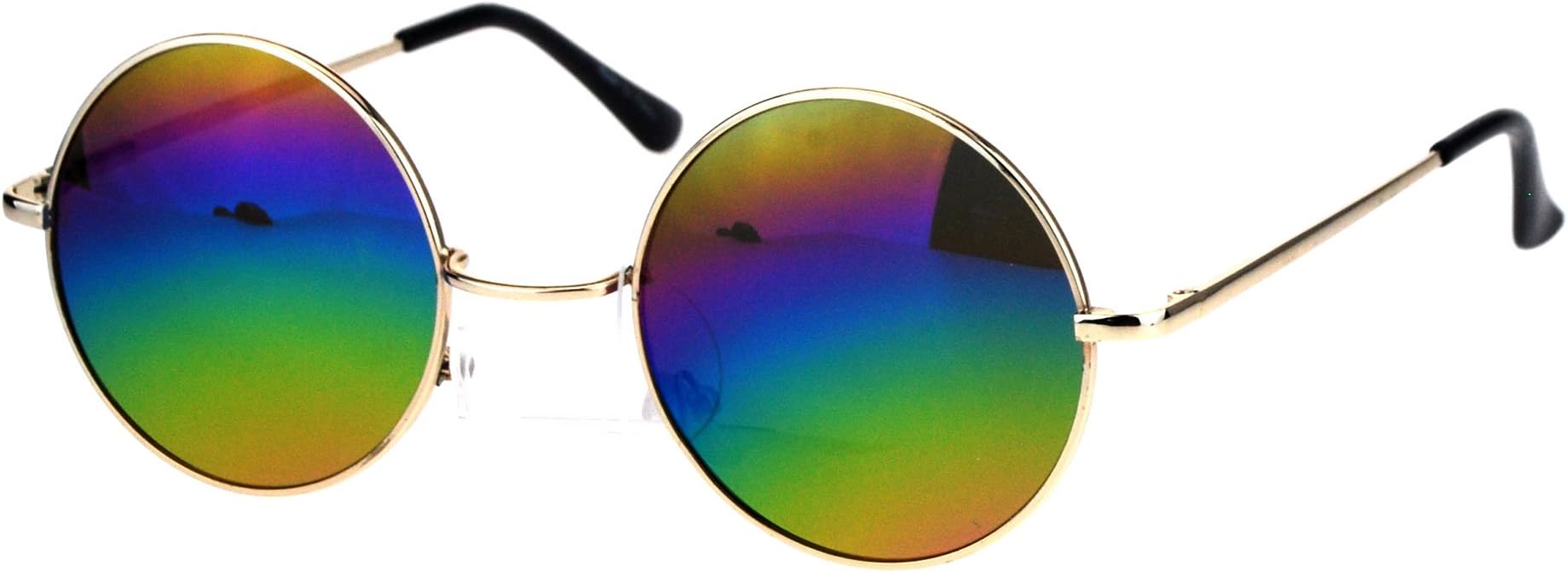 Reflective Color Mirrored Hippie Groove Round Circle Lens Retro Sunglasses