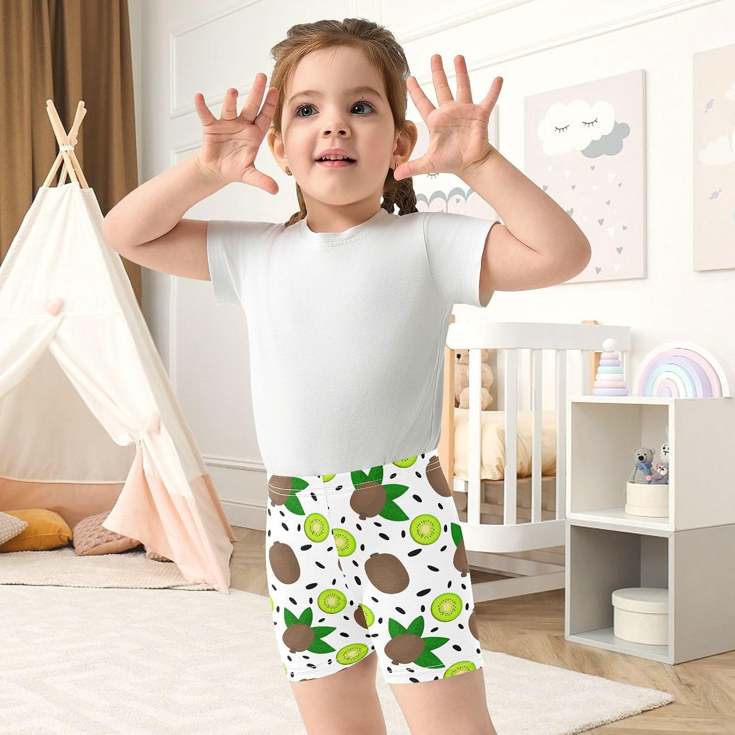 Fruit Leaves Green Girls Bike Shorts Toddler Soft Cotton Under Dress Cartwheel Shorts