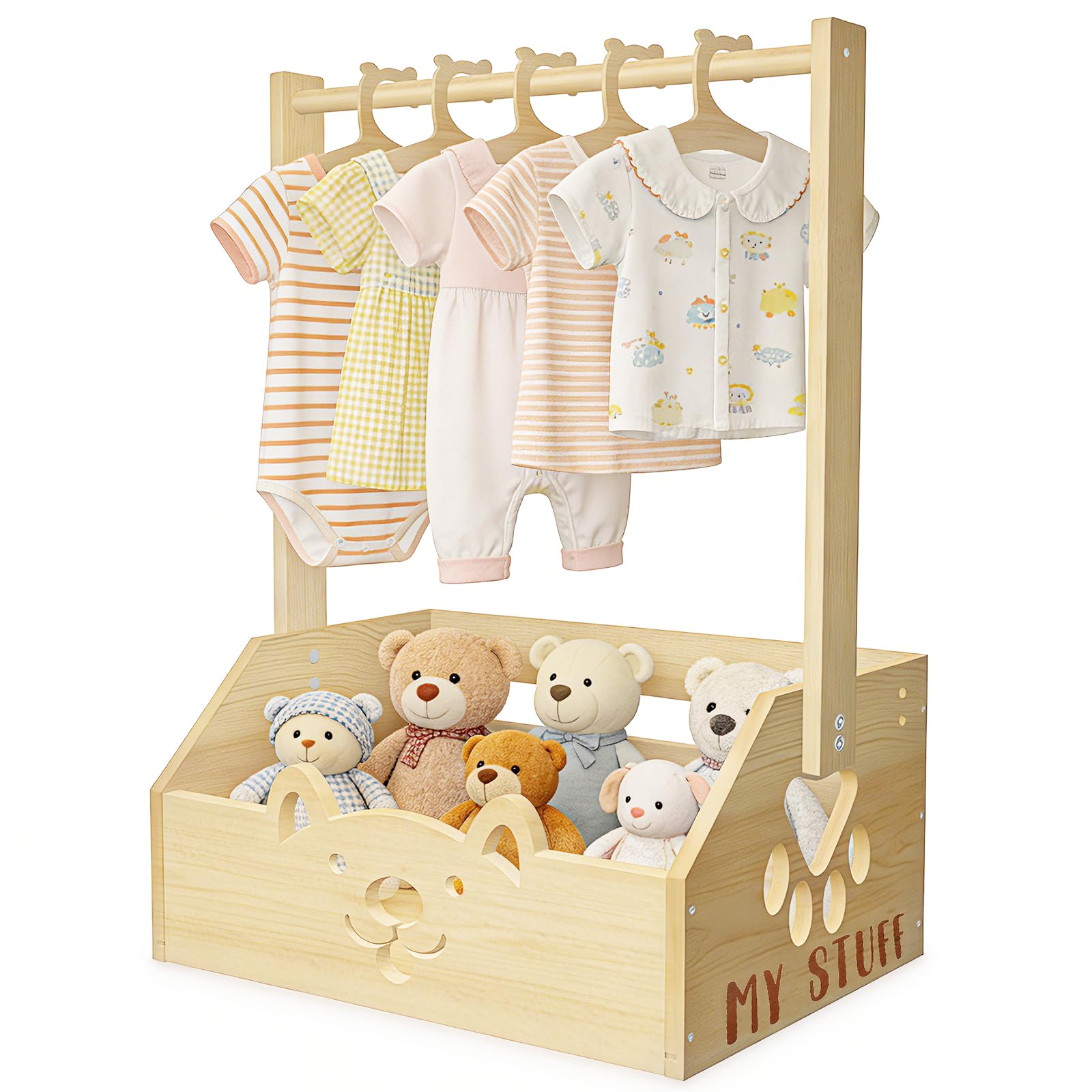 Geschenk Korb mit Griff,34x23x17cmHolzkiste Geschenk,Aufbewahrungskorb mit Hängestangen, Kleiderständer für Organisation und Aufbewahrung