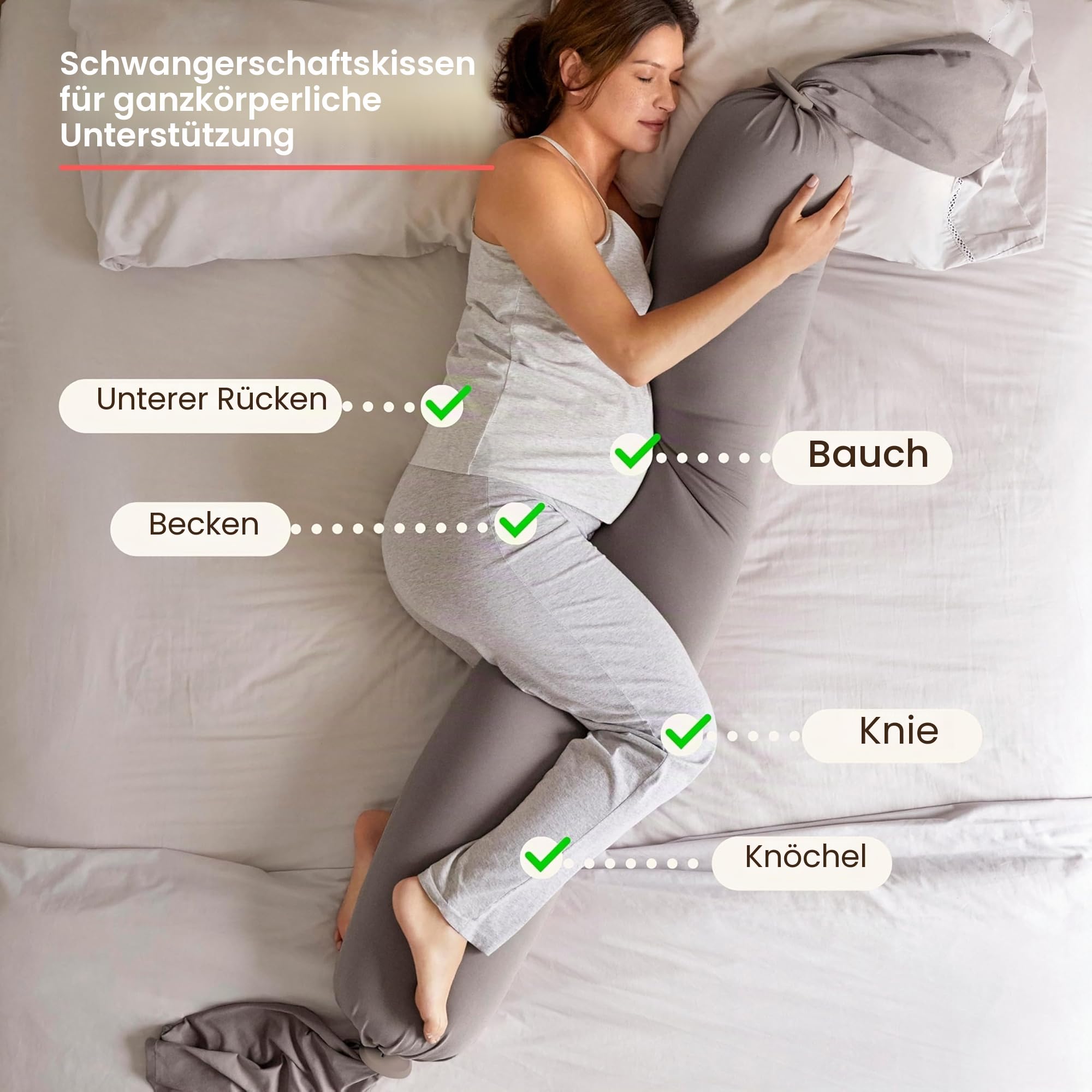 bbhugme® Schwangerschaftskissen™, das preisgekrönte Schwangerschafts- & Stillkissen & Ganzkörper-Stützkissen - Stein