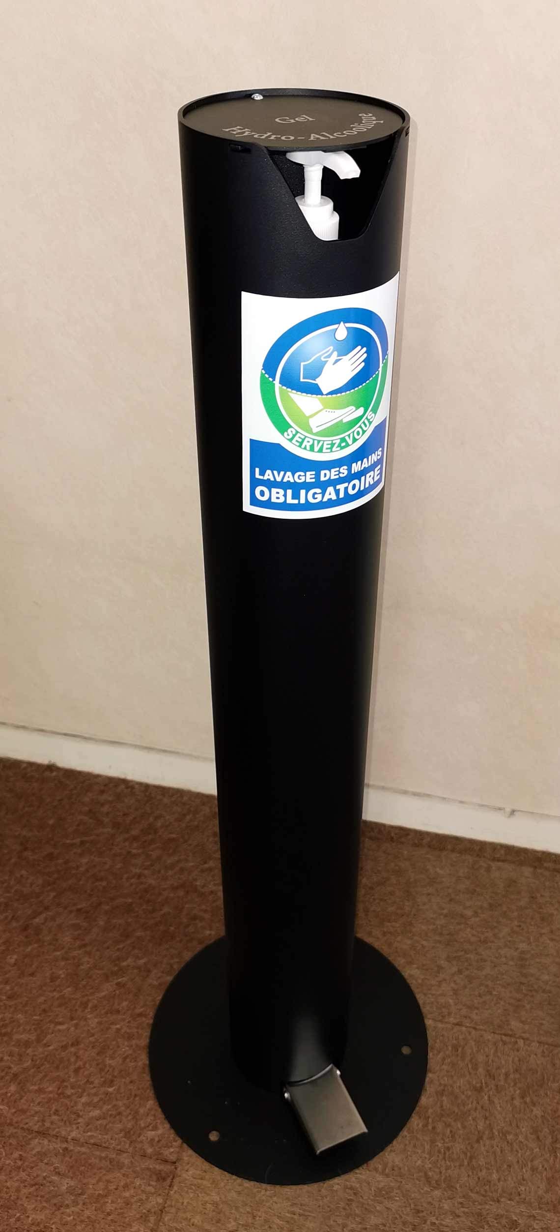 Distributeur DE Gel HYDROALCOOLIQUE Design, sans Contact, à pédale, sur Colonne, sur Pied, Anti vol