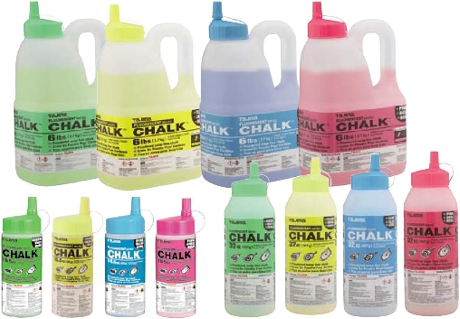 Tajima Micro Chalk - Fluorescent Green 32 oz (907g) Ultra-Fine Snap-Line Chalk with Durable Bottle & Easy-Fill Nozzle - PLC2-FG900