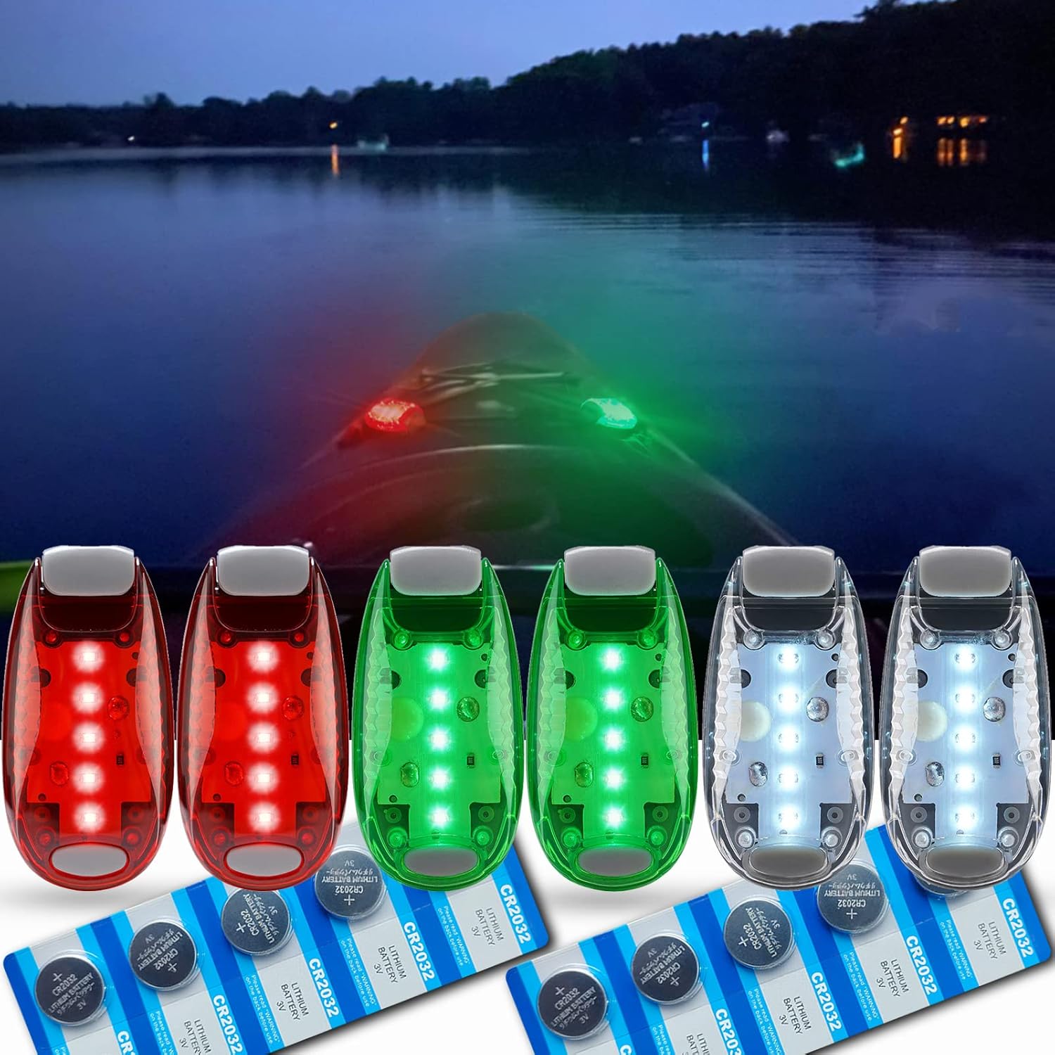 6pcs Navigation lights for boats kayak, LED Safety Light, 3 Types Flashing Mode, Easy Clip-On Kit for Boat Bow, Stern, Mast, Paddles, Pontoon, Kayaking Accessories, Yacht, Red Green White 6pcs Navigation lights for boats kayak, LED Safety Light, 3 Types Flashing Mode, Easy Clip-On Kit for Boat Bow, Stern, Mast, Paddles, Pontoon, Kayaking Accessories, Yacht, Red Green White