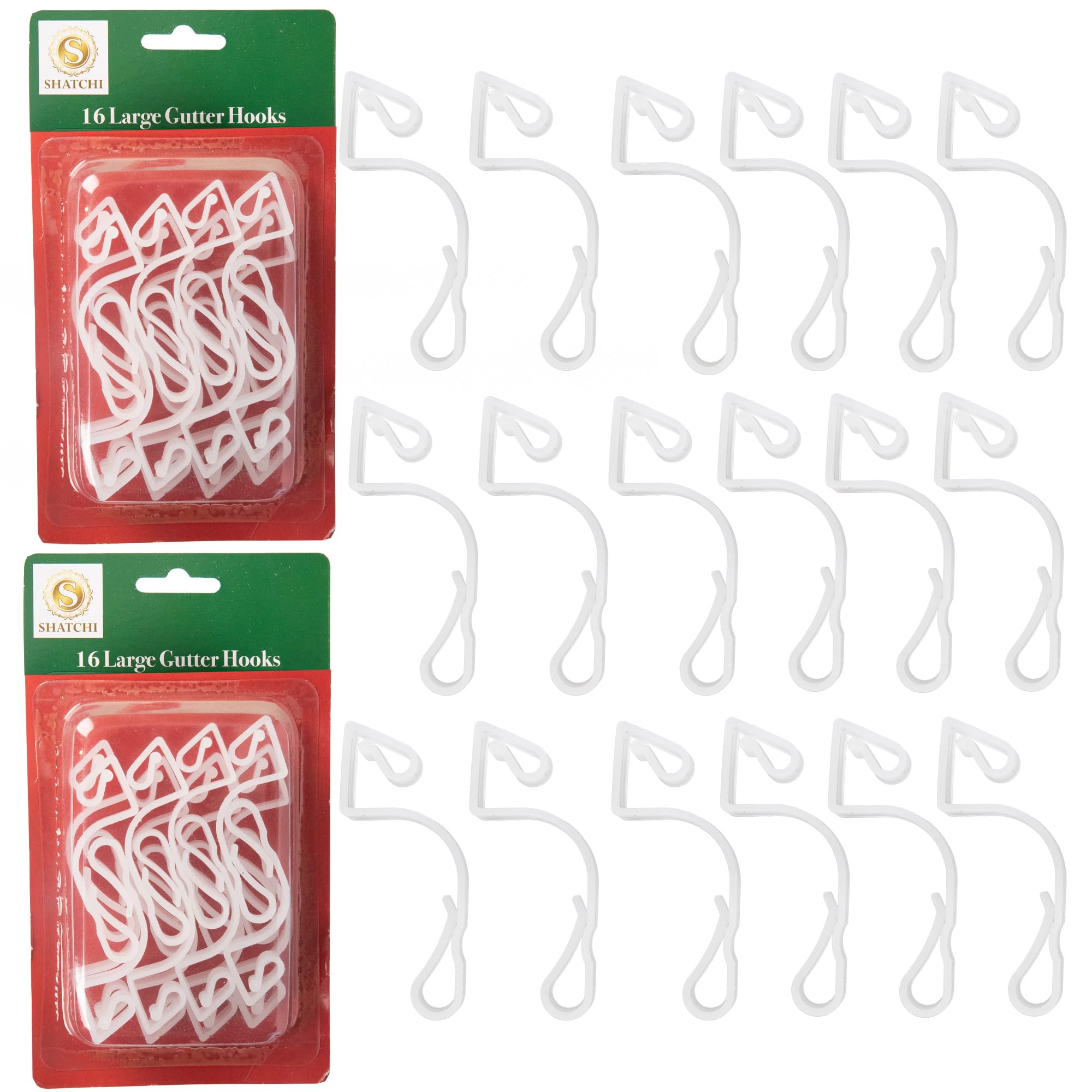 32Pcs Giant Clear Gutter Hooks for Outdoor Hanging Christmas String Lights, Rope Lights Decorations –UV-Protected, Weatherproof, Reusable Clips