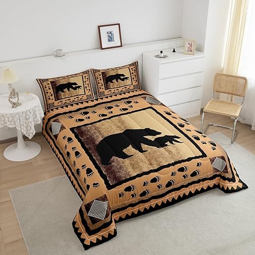 Miniatura 4 de Castle Fairy Juego de Edredón de Cabaña Lodge de Oso Salvaje con Estampado de Huellas de Patas de Animales Decoración Juego de Ropa de Cama Retro