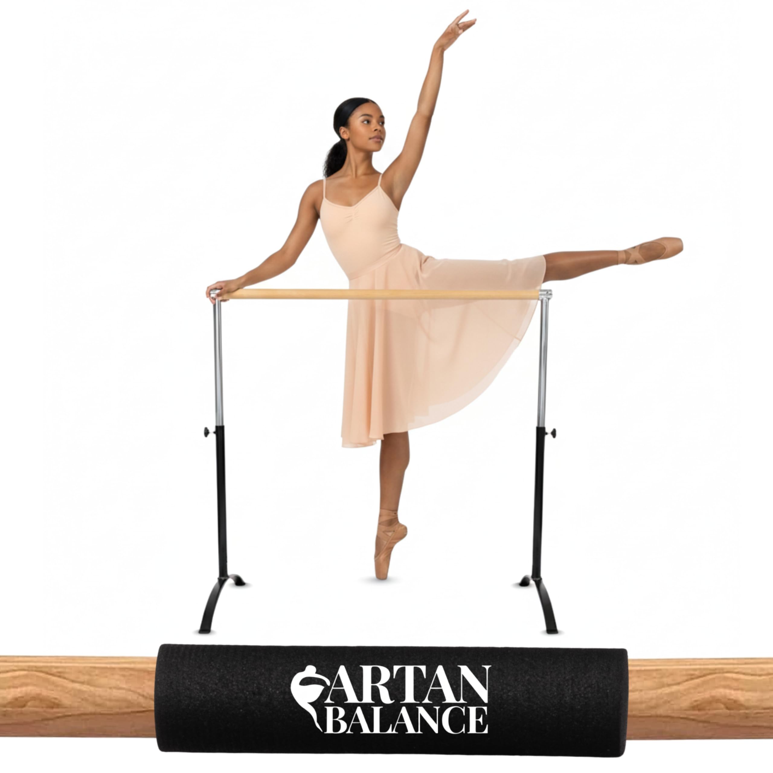Artan Balance Ballet Barre Portable for Home or Studio, Height Adjustable Bar for Stretch, Pilates, Dance or Active Workouts, Single or Double Bar, Kids and Adults