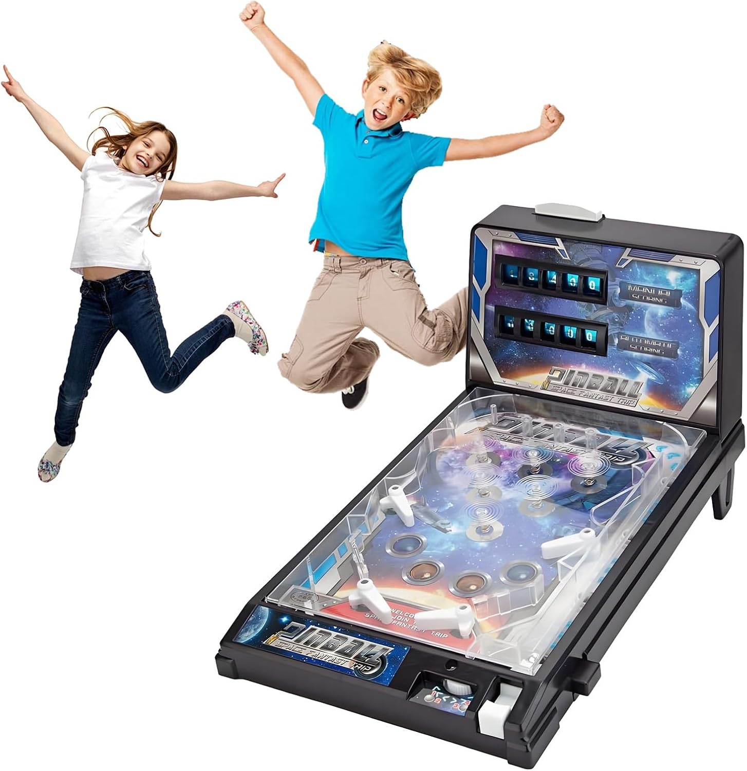 Retro Arcade Electronic Tabletop Pinball Machine - Desktop Ball Shooting Game with Vibrating Bumpers, LED Lights Sound Effects | Portable Mini Pinball | Gift for Ages 4+