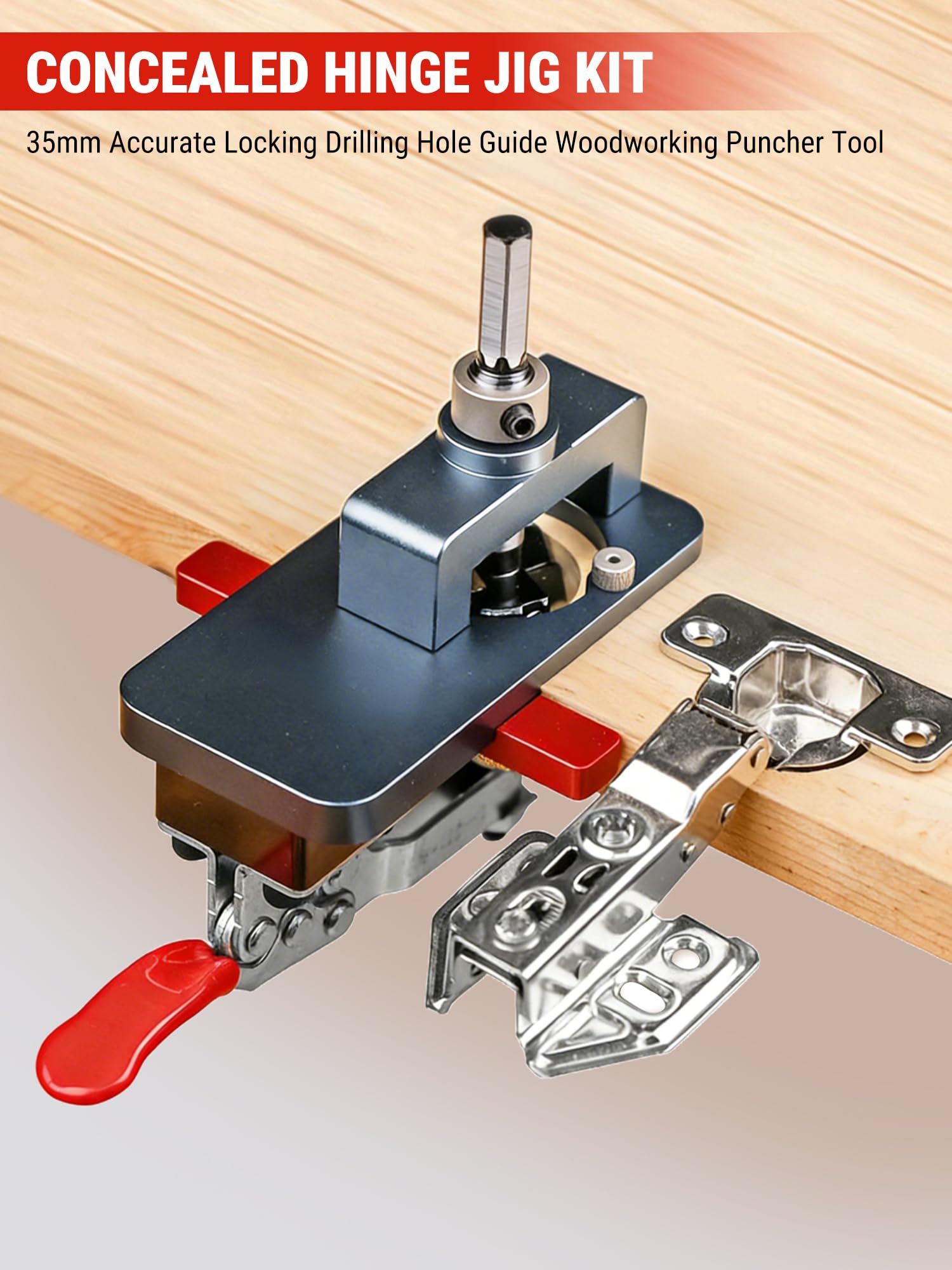 VOBOR 35mm Plantilla para Bisagras de Cazoleta, Jig de Perforación de Abrazadera con Localizador y Broca, para Puertas, Gabinetes, Muebles de Madera, Carpintería y Bricolaje