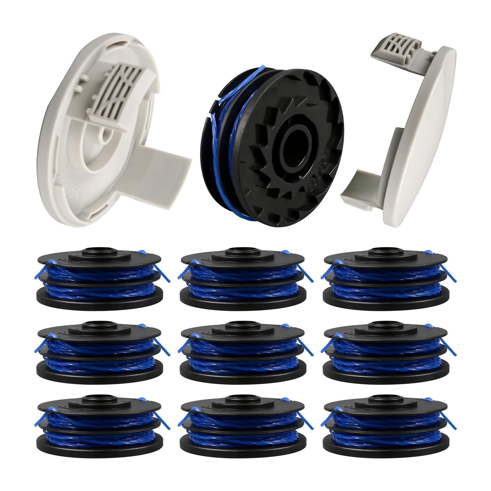 Trimmer Replacement Spool RAC123, Compatible with Ryobi RLT5027, RLT4027, RLT4125, RLT6030, RLT5127, RLT6130-5132002670, 0.06"/1.5mm Trimmer Replacement Spool with RAC122 Cover (10Spools+2Covers)