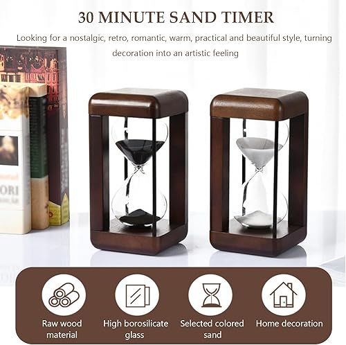 Miniatura 3 de Temporizador de arena, reloj de arena de 30 minutos, reloj de arena decorativo grande de madera maciza, cristal de hora con arena, utilizado para