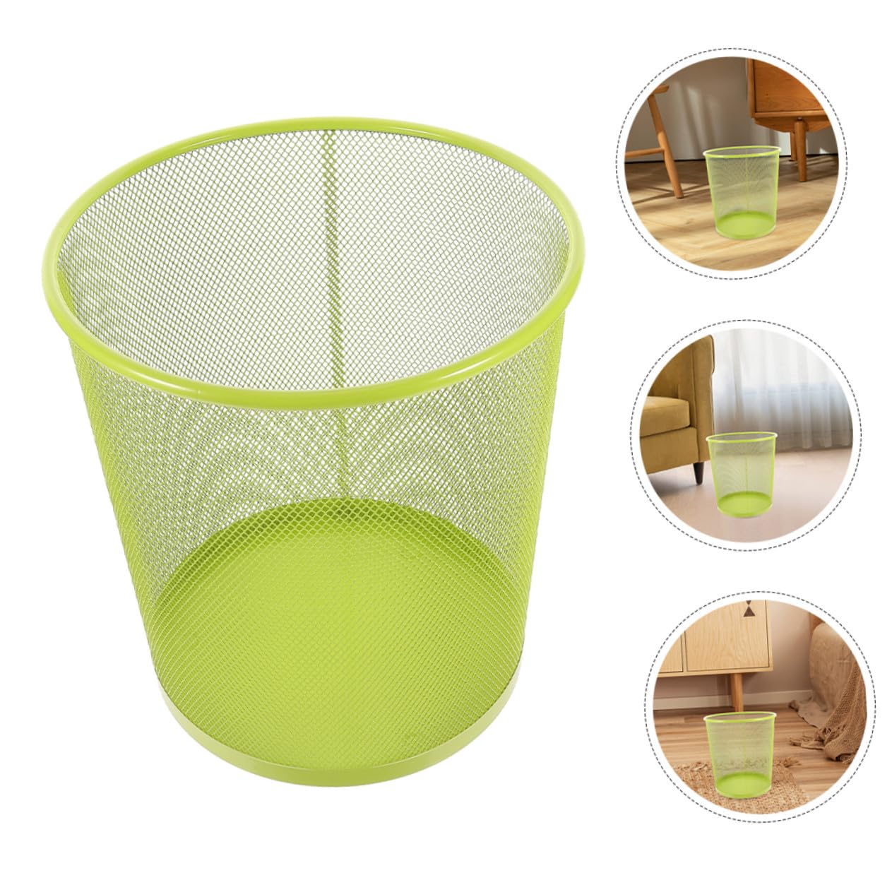 Large Green Metal Mesh Trash Can Sturdy Wire Waste Bin for Kitchen Bathroom Office Home Use Space-Saving Decorative Rubbish Container