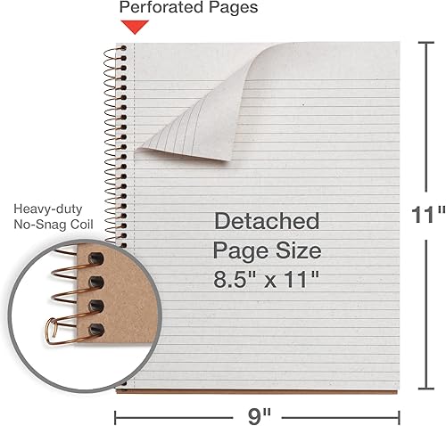 Miniatura 5 de Oxford Cuadernos en espiral, paquete de 2, 100% reciclados, cuadernos de papel kraft, dorados, con rayas universitarias, 80 hojas/160 páginas,