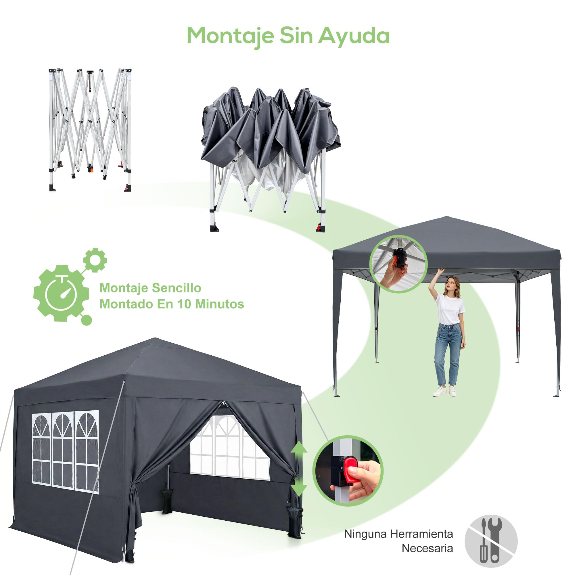3x3 Plegable Gazebo, Carpas para Exteriores con 4 Paredes Laterales, Carpas Camping, Impermeable & Altura Ajustable – Ideal como Tienda de Fiesta, Camping