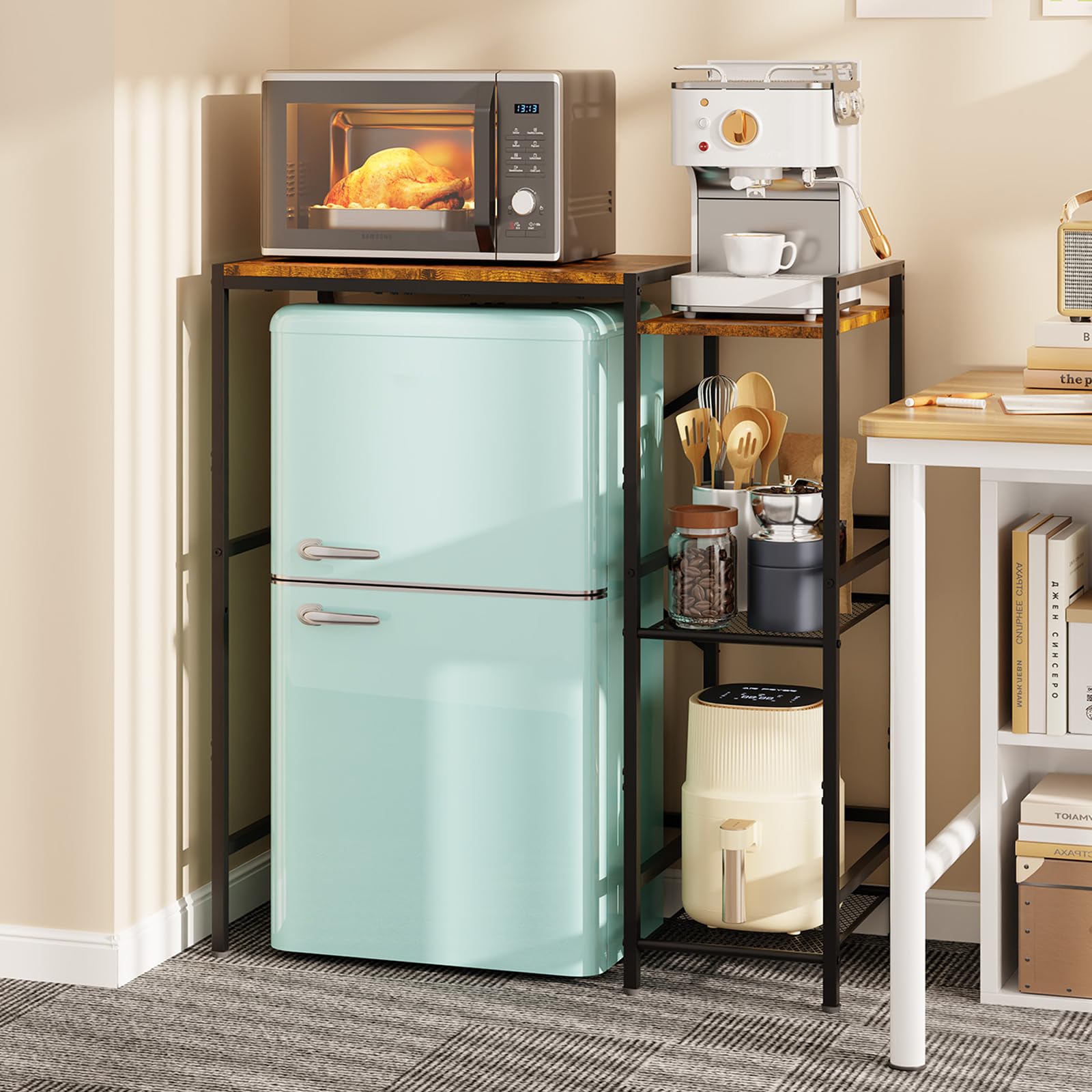 Mini Fridge Stand with Storage Shelves Dorm Microwave Stand Reversible