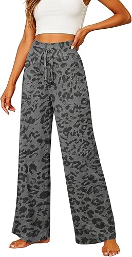 Fall Leopard Wide Leg Pants for Women Elastic Waist Petite Lounge Pants