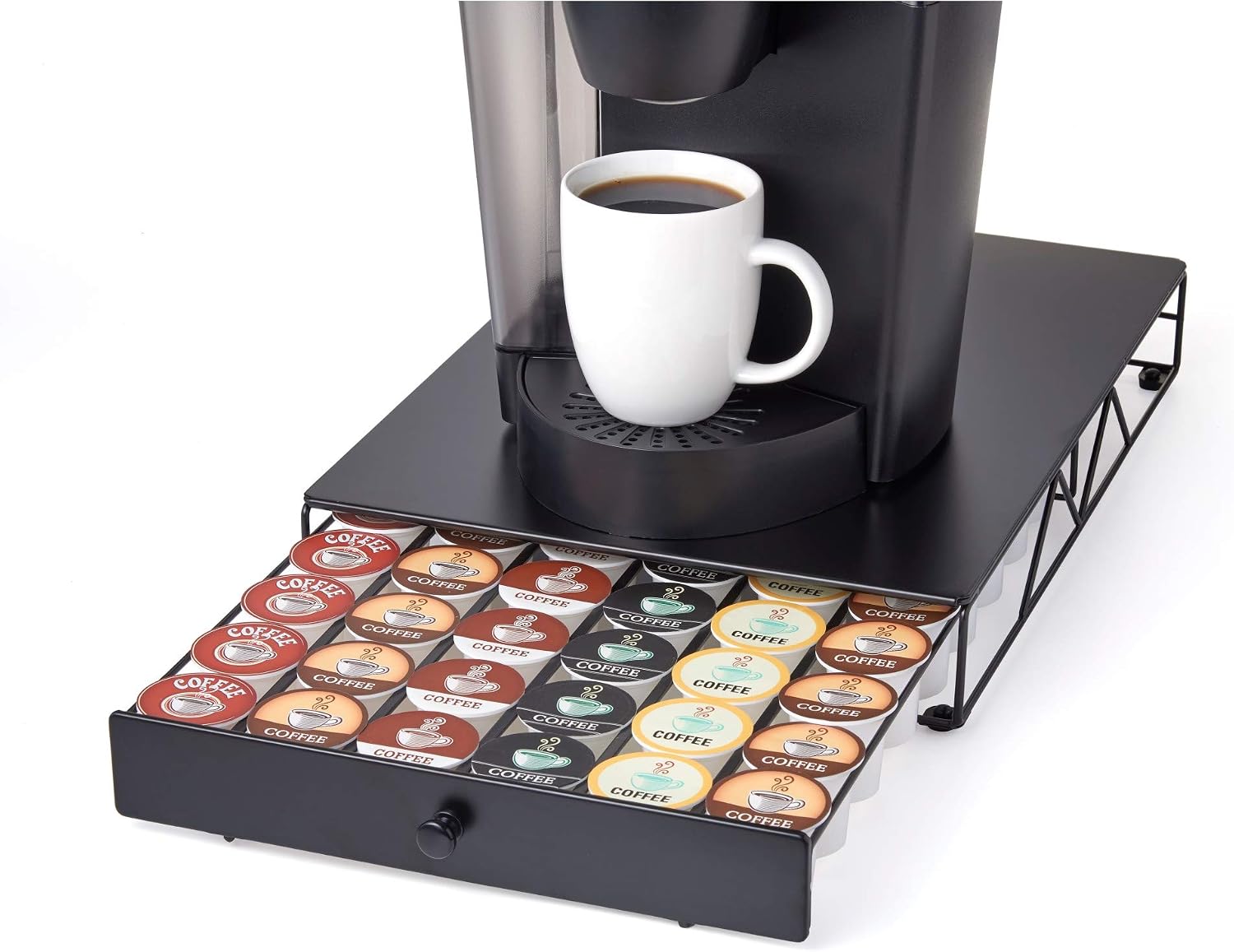 Nifty Coffee Pod Drawer – Black, Compatible with K-Cups, 54 Pod Pack Holder, Non-Rolling, Extra Large Under Coffee Pot Storage Sliding Drawer, Home Kitchen Counter Organizer