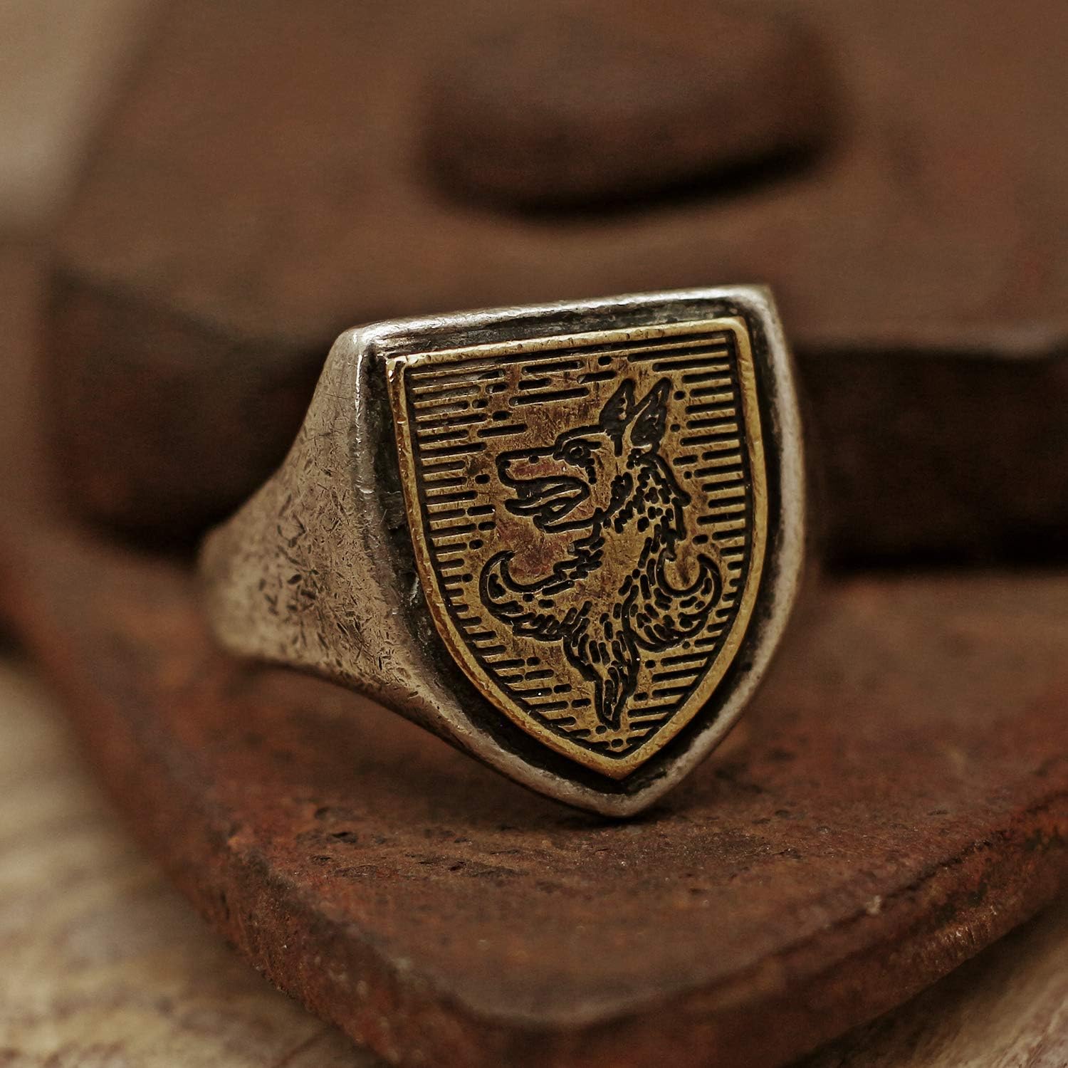 Wolf Head Shield Ring