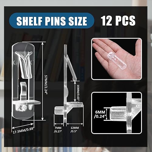 Miniatura 2 de Biaungdo 12 clavijas de plástico con bloqueo para estantes, pasadores transparentes de 0.236 in, clips autobloqueantes para estantes de gabinete,