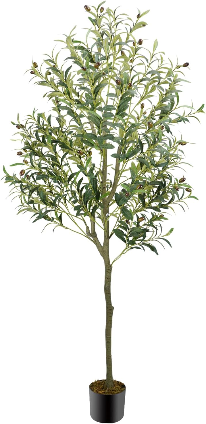 GTIDEA Olive Tree Artificial Indoor 6FT (72''), Artificial Tree Fake Tree Indoor Large Faux Olive Tree and Fruits Artificial Plants Silk Trees for Home Office Living Room Spring Decor