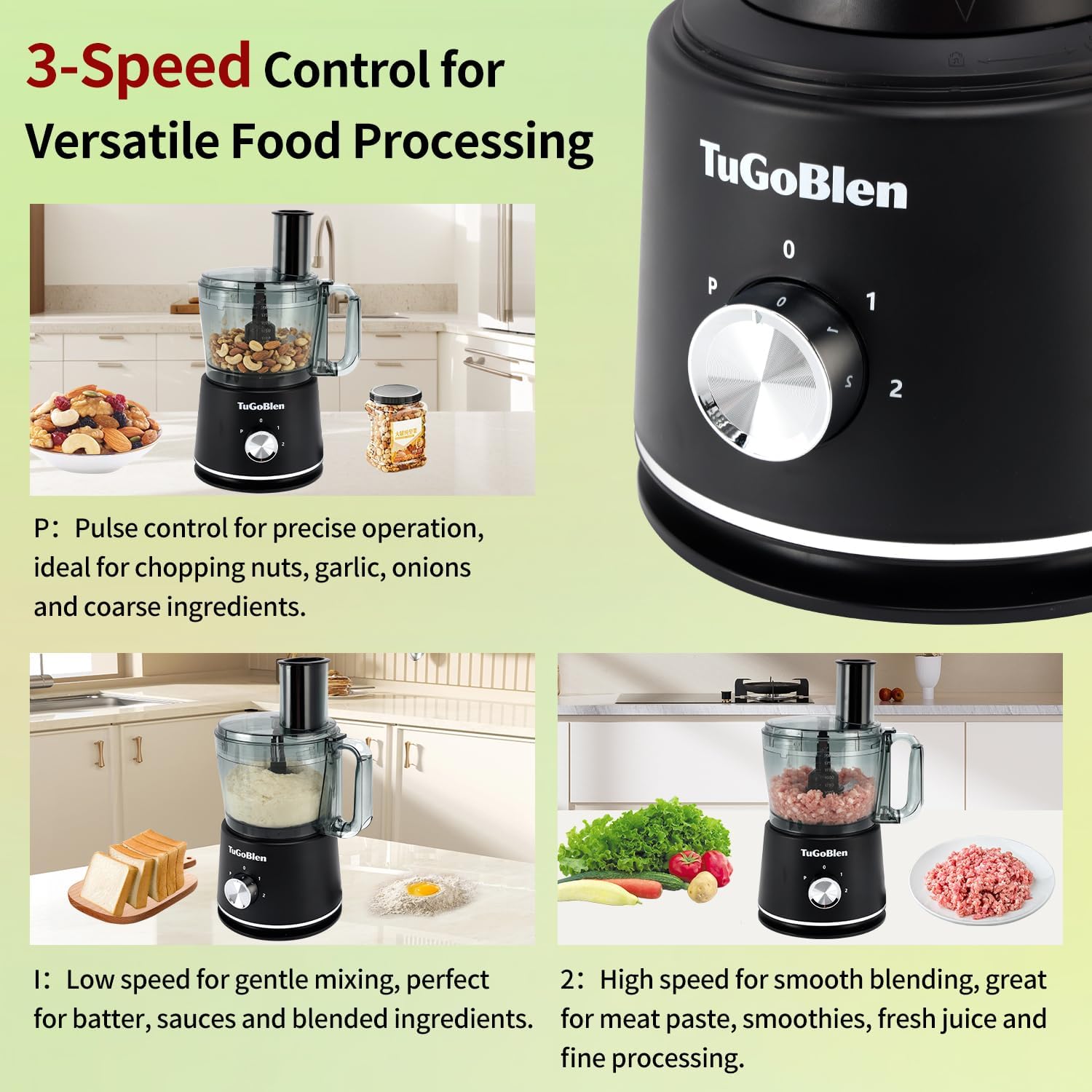 7-in-1 Multifunctional Food Processor with 68oz Processing Bowl,51oz Glass Blender,6.7oz Glass Grinder, Kneading/Chopping/Shredding/Slicing/French Fry Blades for Vegetables,Fruits,Coffee Bean