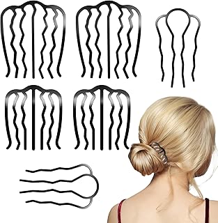 Metal Hair Side Combs Set, Hair Fork Clip Hair Pins for Buns U Shape Hair Combs for Vintage Hairstyle Women Hair Styling Tool (6 Pcs Black)