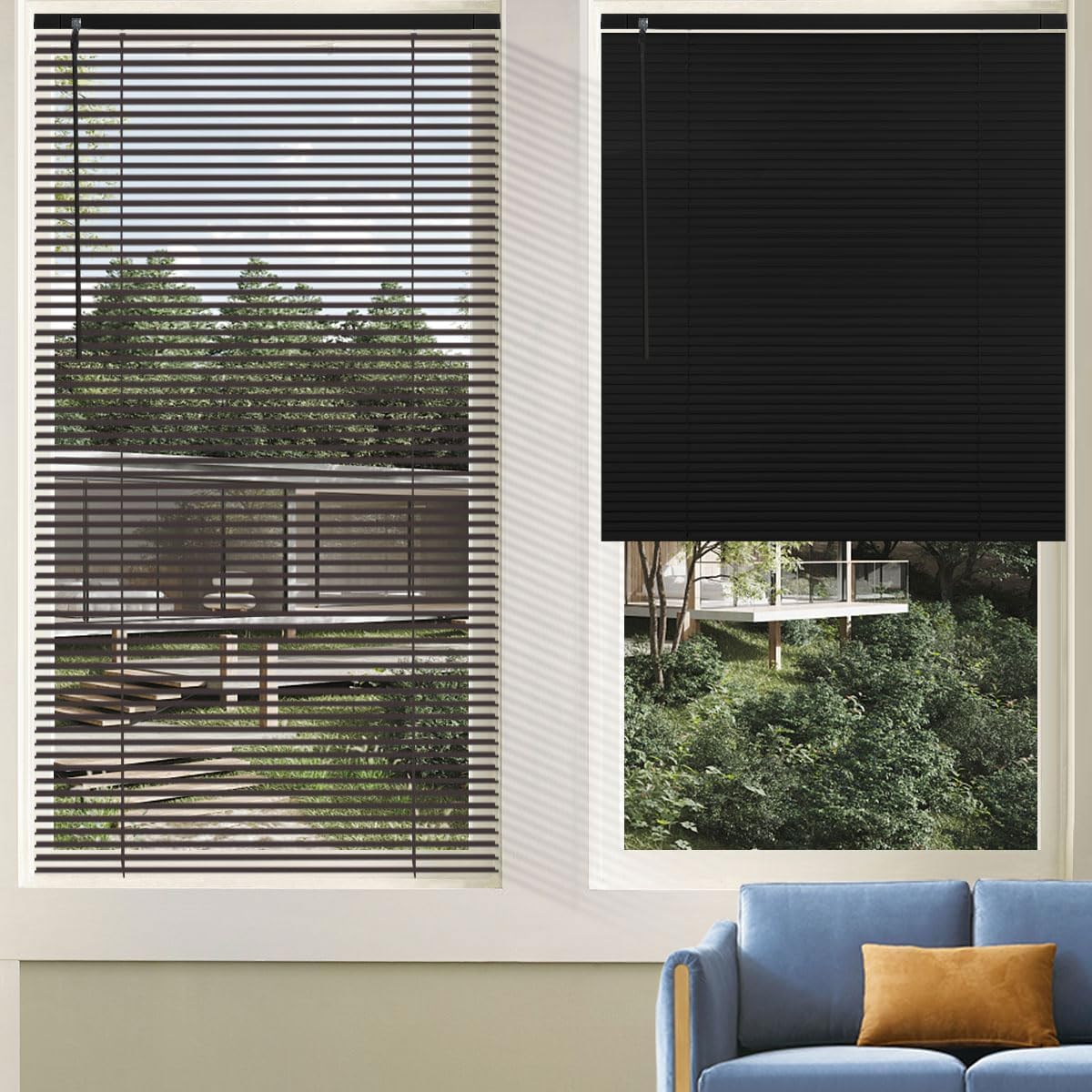 - Custom Cordless Venetian Horizontal Blinds - No Drill No Tools Blinds Easy Installation for Window Treatment, 1" Aluminum Slats Shutter Blinds, Privacy & Light Control, 22"W x 48"L, Black