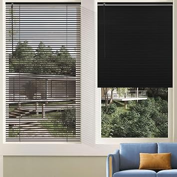 Custom Cordless Venetian Horizontal Blinds - No Drill No Tools Blinds Easy Installation for Window Treatment, 1" Aluminum Slats Shutter Blinds, Privacy & Light Control, 24" W x 70" L, Black