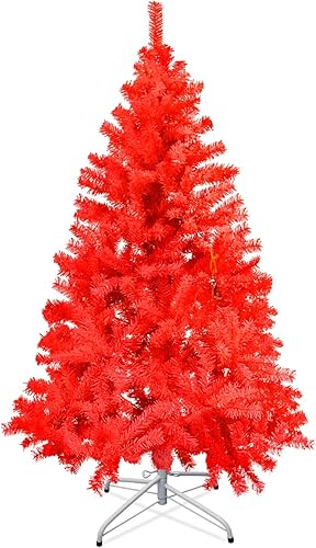 BenefitUSA Árbol de Navidad artificial de PVC naranja y rojo, multicolor, árbol completo de abeto con soporte de metal, decoración de Navidad para