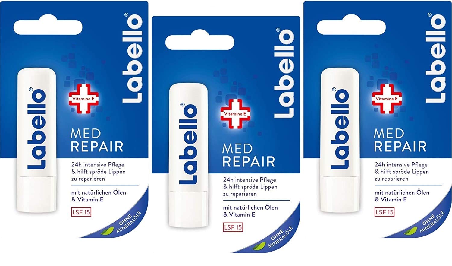 LABELLO MED REPAIR 3 pcs. - Special Care for brittle lips with Natural Oils, Vitamin E and SPF 15 | Germany