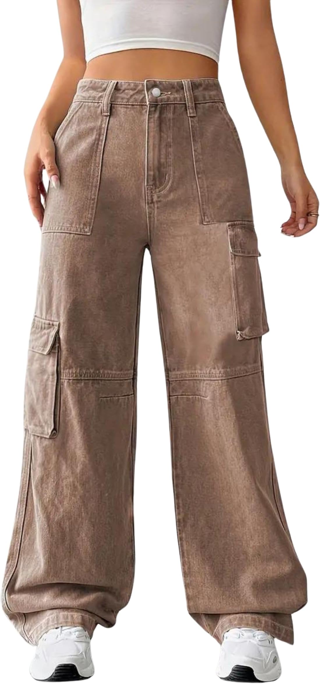 Glossia Fashion Women Cargo Jeans | High Waist Stretchable Loose Straight Fit Denim| Boyfriend Jeans for Women(WJ-1217)