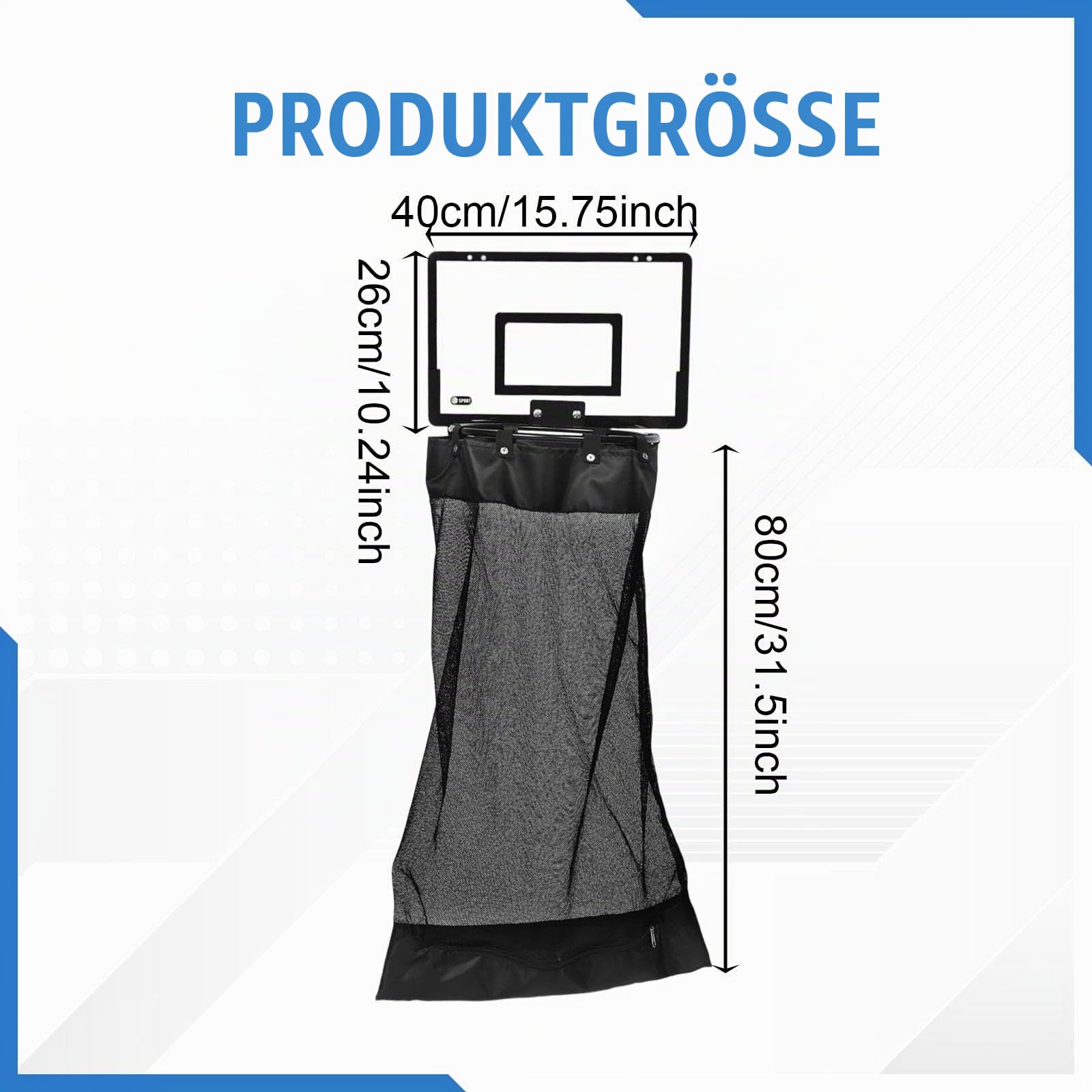 Wäschekorb zum Aufhängen, faltbarer Wäschekorb im Basketballkorb-Look, Wäschebehälter zum Aufhängen, herausnehmbarer Beutel für Waschküche, Schlafzimmer, Badezimmer, Hotels, Reisen, Schwarz