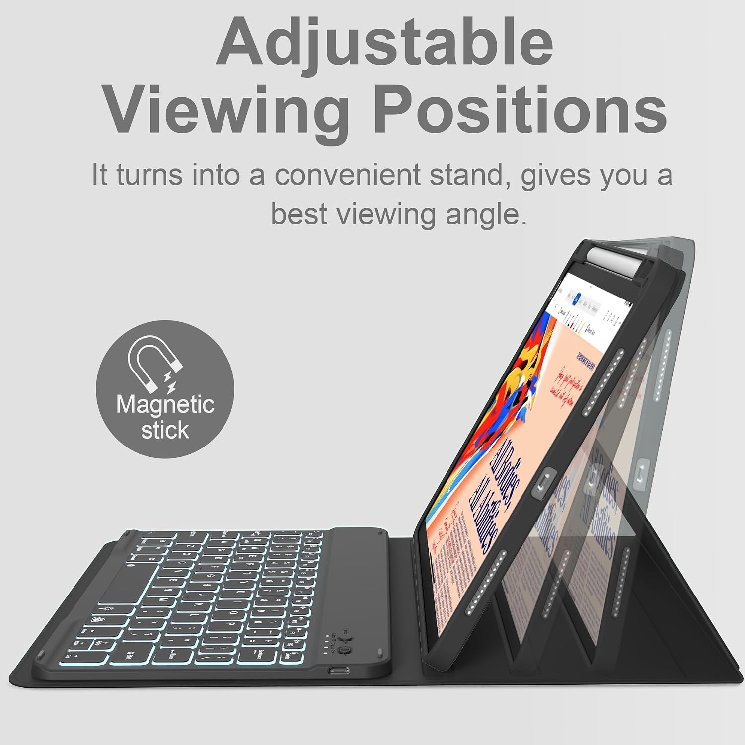Keyboard Case for iPad Air 11-inch M4/M3/M2 (2026/2025/2024), iPad Air 5th 4th Gen 10.9 inch 2022/2020 Case with 7-Color Backlit Detachable Bluetooth Keyboard, Black