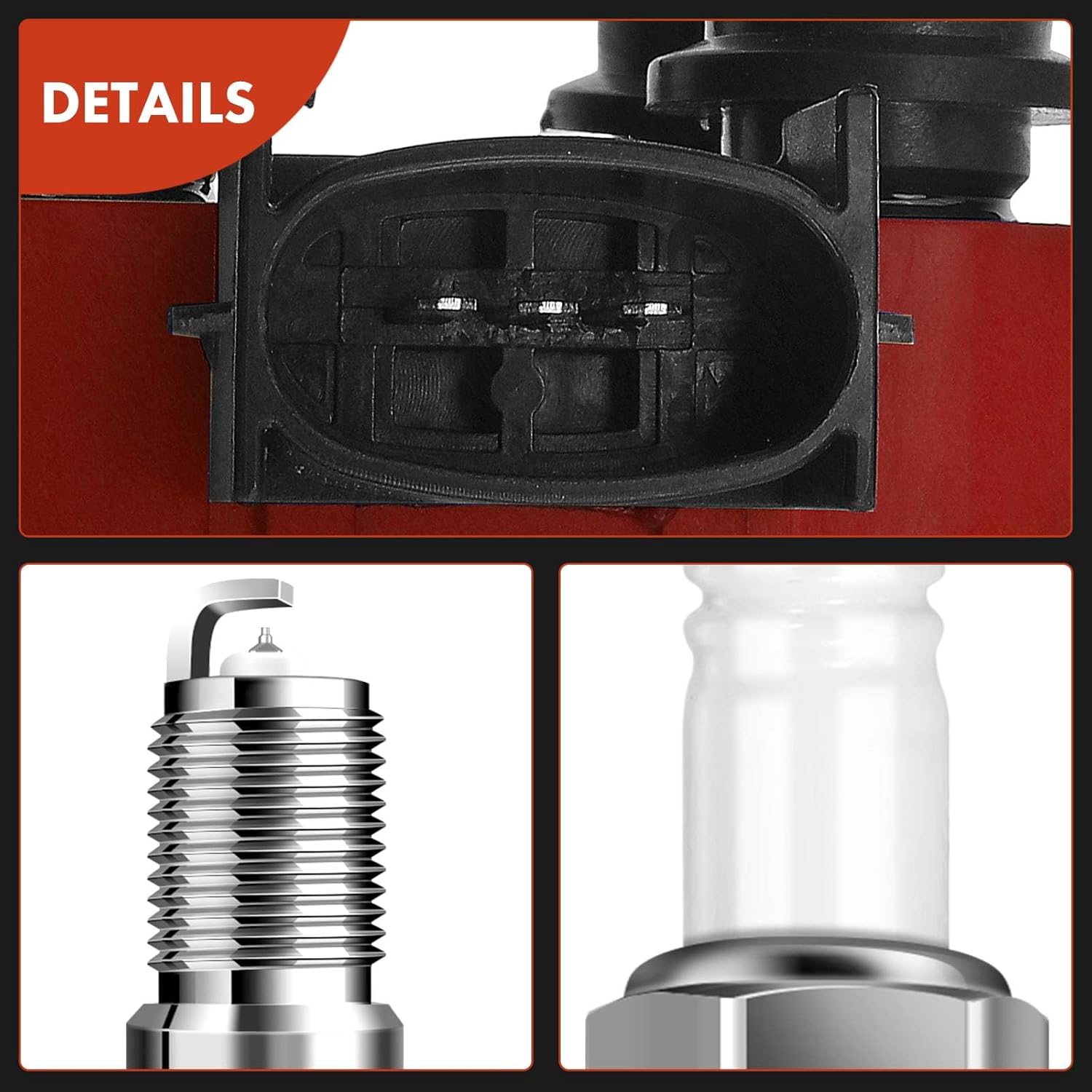 A-Premium 2x (Red) Ignition Coil Pack and 8x Iridium Spark Plugs Compatible with Ford F-150 F-250 1997-1999, Explorer 1996-2001 & Lincoln Continental & More