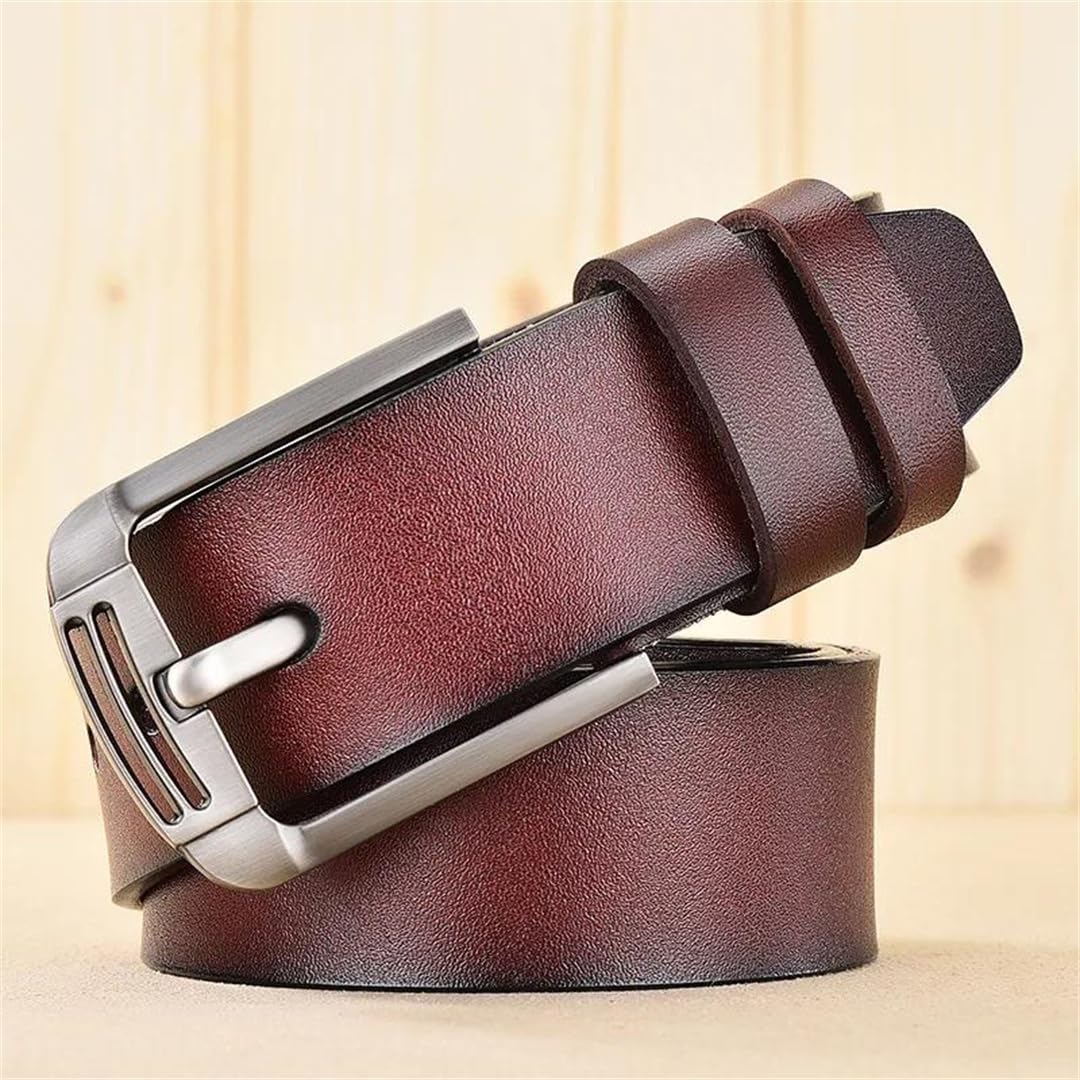 Yeuyyben Cinturón de piel auténtica para hombre con hebilla de pin, estilo vintage, casual, a la moda, para negocios