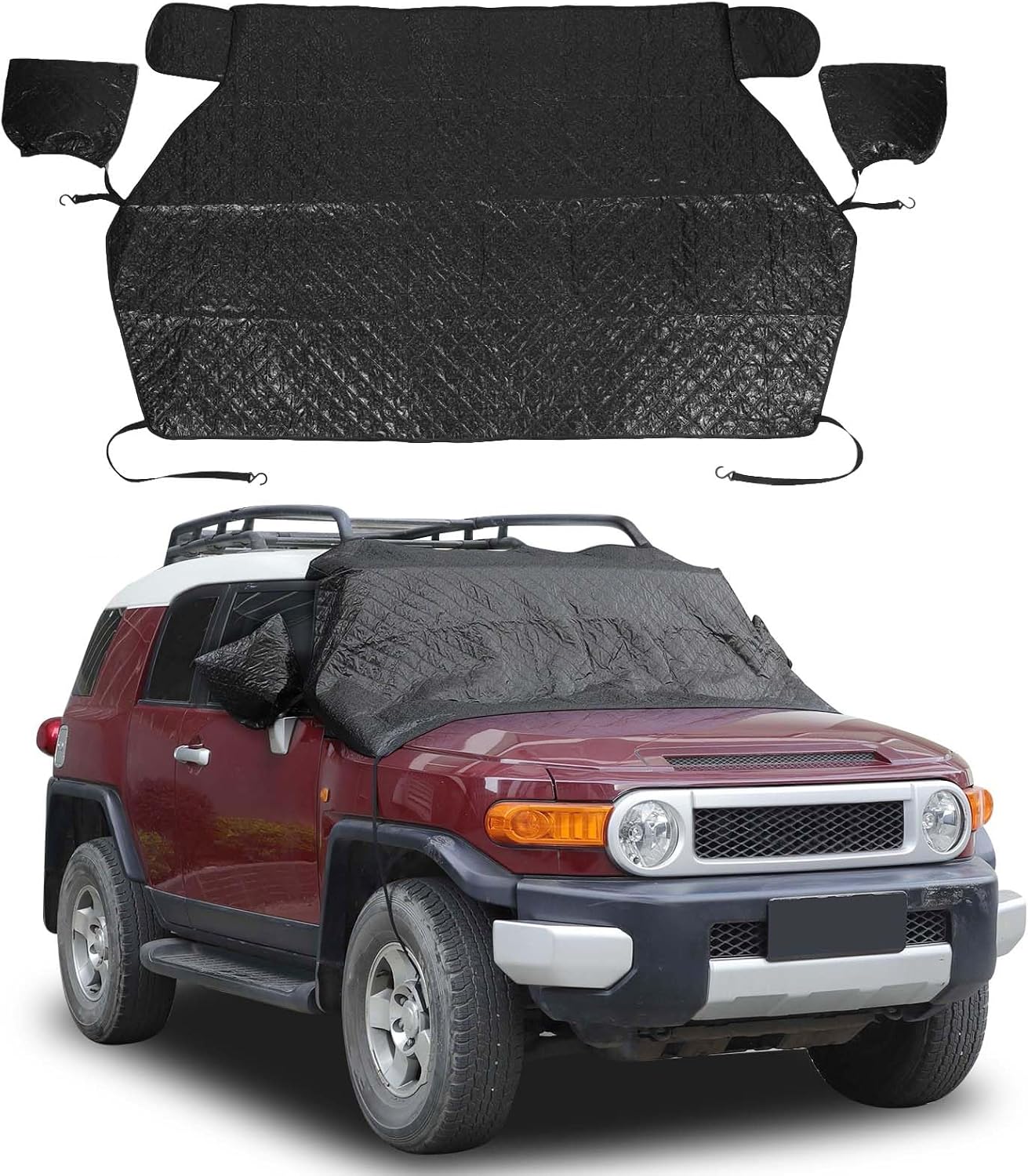 Windshield Snow/Sunshade Cover Fit for Toyota FJ Cruiser 2007-2021, Front Windshield Protector, Car Front Windshield Cover from Snow, Rain, Sun, with Tool Free Installation(Silver)