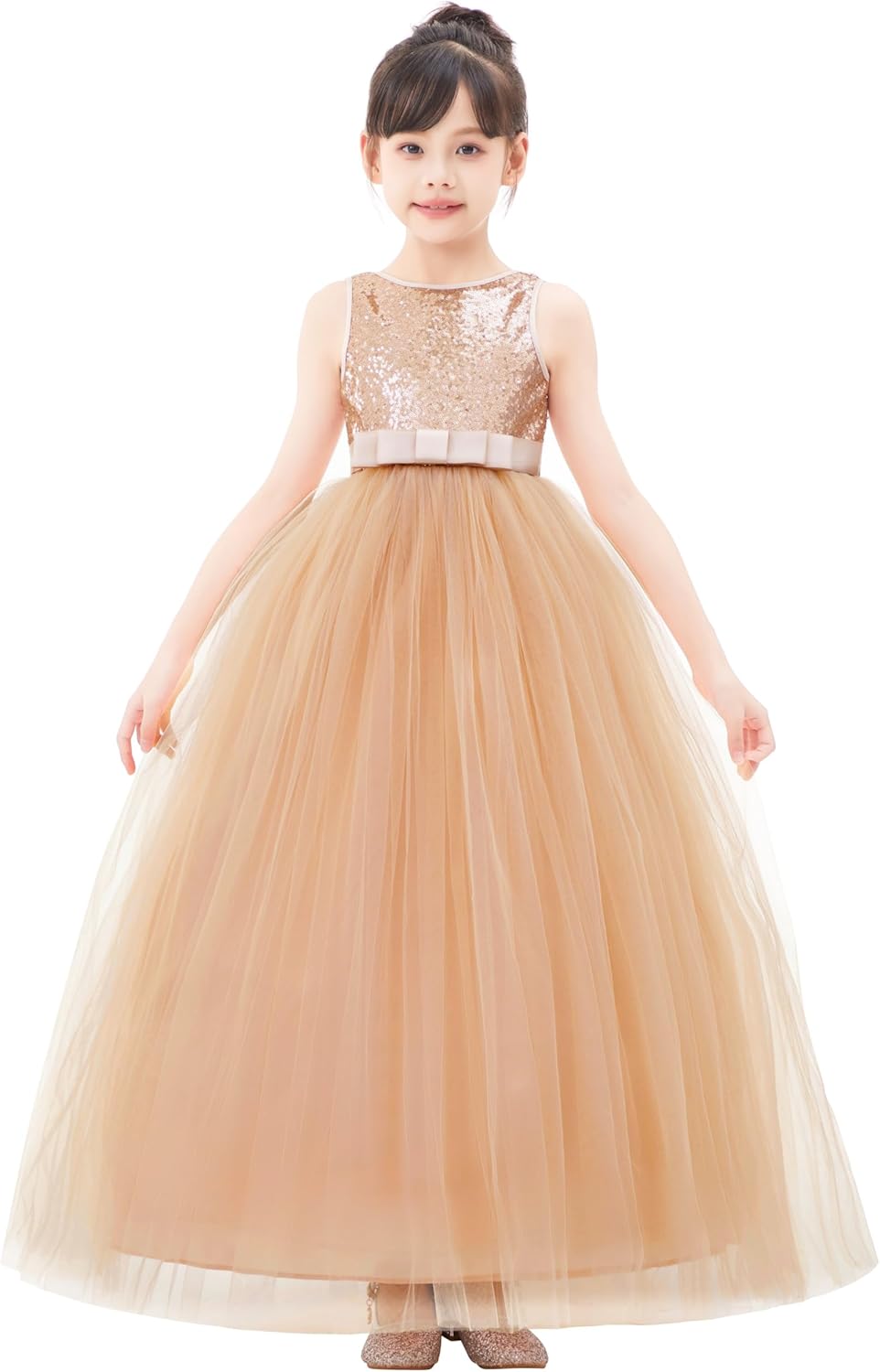 ekidsbridal Sequin V-Back Junior Flower Girl Dress Princess Bride Toddler Daily Gown LG1 - Image 2