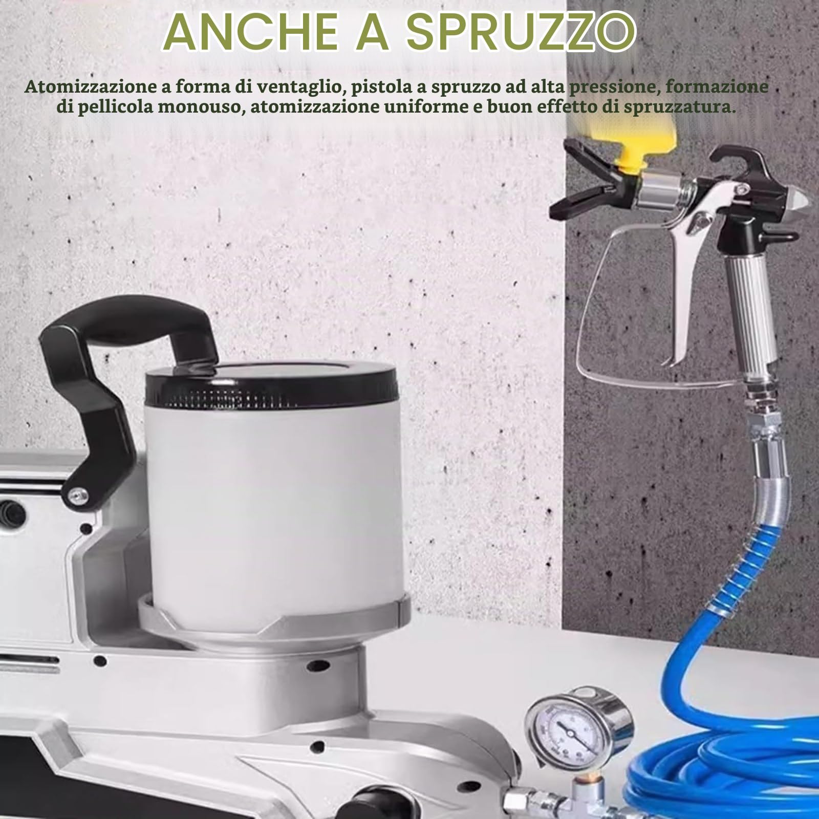 Pistola Airless Professionale 1600W, Verniciatore A Spruzzo, Portata 2500 Ml/min, con Tubo da 5 M, Macchina per Spruzzatura di Vernice Tre velocità Regolabili