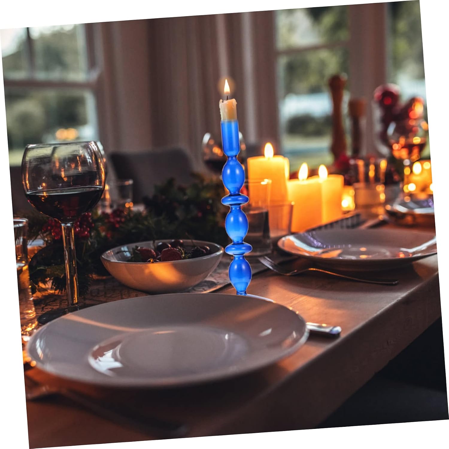 Glass Candle Holder Glass Candlesticks Retro Candle Holder for Formal Events Wedding Party Table Blue