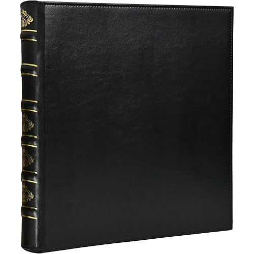 Vintage Hardback 3 Ring Binder 1 Inch, Professional Leather Binder 3 Ring, Three Ring Binders Fits 8.5" x 11", D Ring Binders for Photo Album, Home, School and Office Supplies- Black