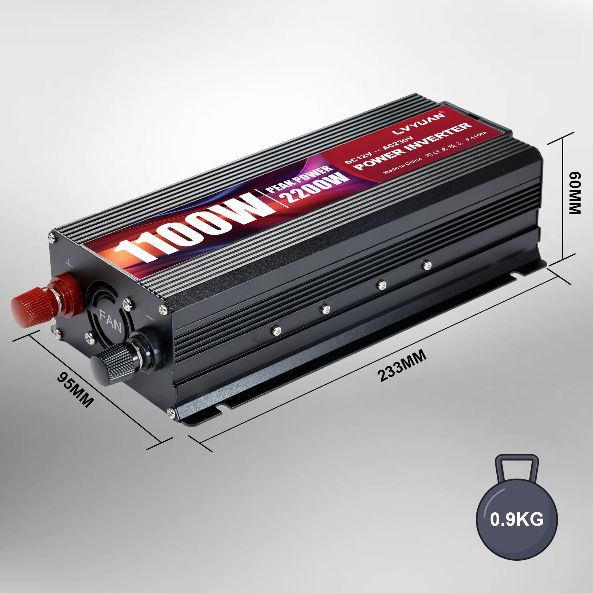LVYUAN Przetwornik 12 V, 220 V, 1100 W/2200 W Transformator inwerterowy | Przetwornica napięcia falownika