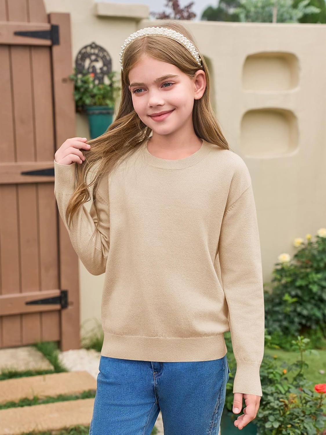 Haloumoing Girls Long Sleeve Sweaters Kids Casual Crew Neck Knit Cute Fall Pullover Tops 5-14 Years - Image 2
