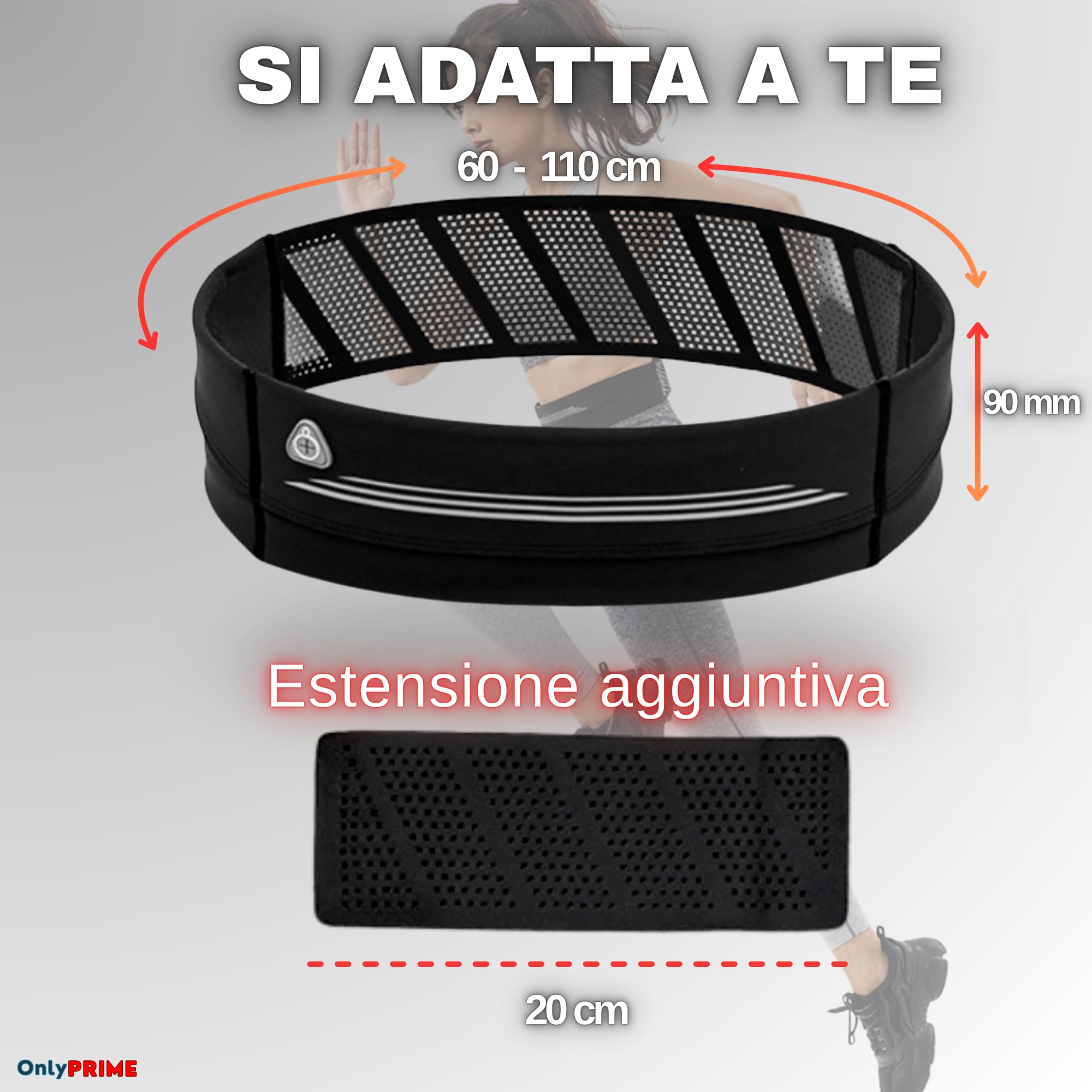 Marsupio Running Uomo Donna Cintura Porta Telefono Corsa Regolabile 60-110 cm Impermeabile con Tasche Design Riflettente