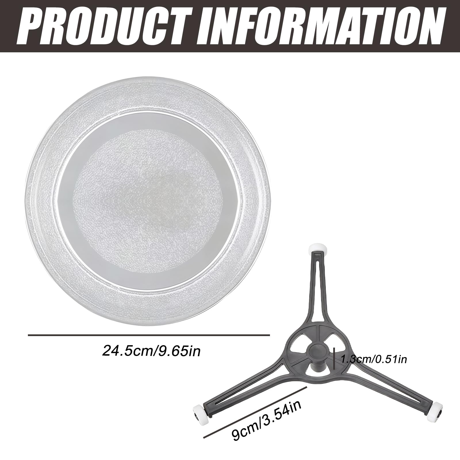 Piatto girevole universale per forno a microonde, piatto girevole in vetro con supporto per piatti, forno a microonde, piastra in vetro, piatto girevole in vetro per forno a microonde (tripod)