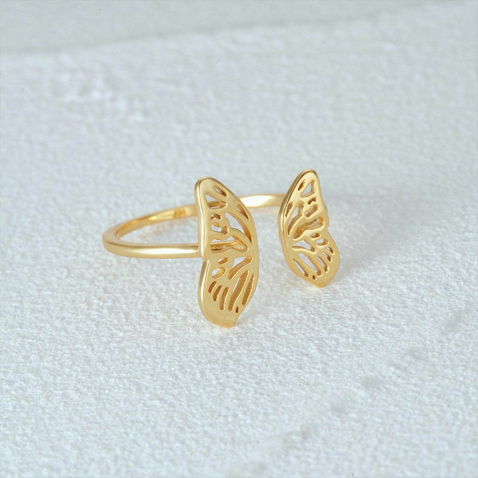 Anelli Nuziale Donna, Anello Oro Fidanzamento 18K Farfalla Cava Regolabile Design Aperto Anello Matrimonio Oro Giallo per Mamma, Fidanzata, Sposa