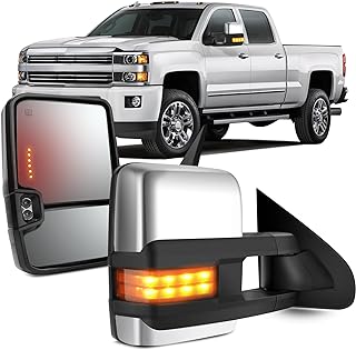 OCPTY A Pair of Towing Mirrors Replacement Fit For 2014-2018 for Chevy for GMC 1500 2015-2019 for Chevy for GMC 2500 HD 3500 HD Pickup Tow Mirrors Power Adjusted Heated LED Turn Signal Chrome
