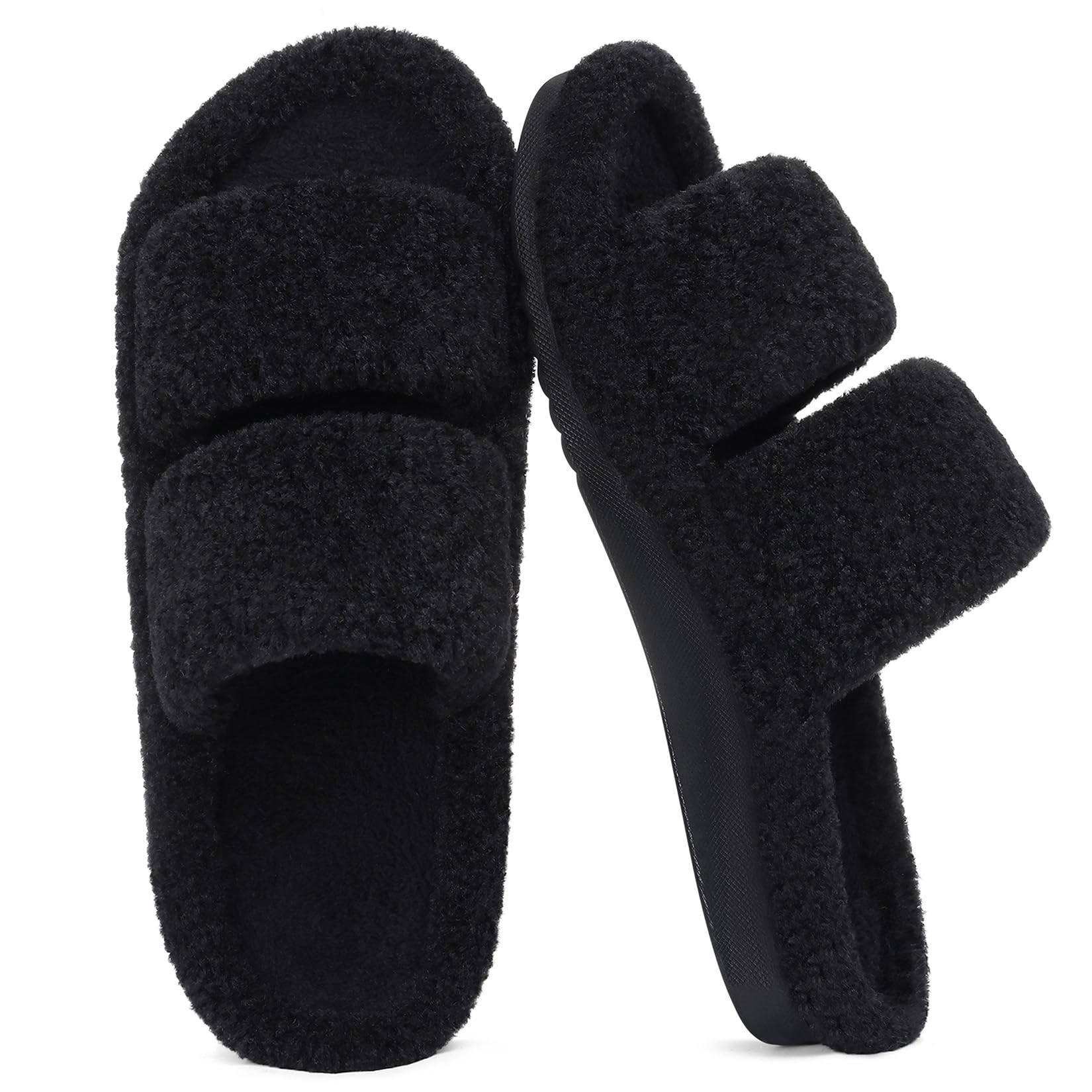 Evshine Damen Hausschuhe, Fußgewölbestütze, flauschig offene Zehen indoor | Fußgewölbestütze,Weiches Flauschstoff,Memory-Schaum Einlage,Atmungsaktive offene Zehenpartie
