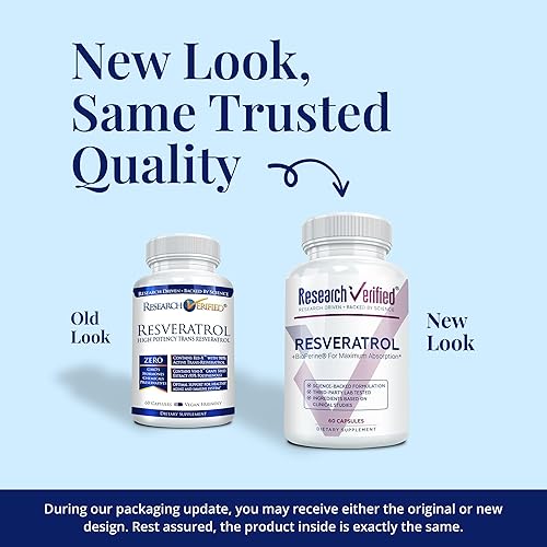 Miniatura 2 de Research Verified Resveratrol - 98% Trans-Resveratrol 1000 mg, Soporte Antienvejecimiento - 60 Cápsulas por Botella - 6 Botellas