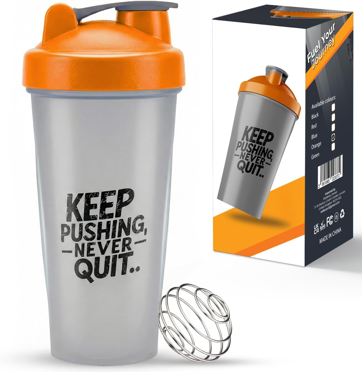 Roe Tenpo Protein Shaker Bottle 600ml, Leak-Proof, BPA-Free, Dishwasher Safe Gym Shaker for Protein Shakes with Wire Mixing Ball, Wide Mouth, Gym Bottle for Smoothies, Pre-Workout & Supplement Drinks